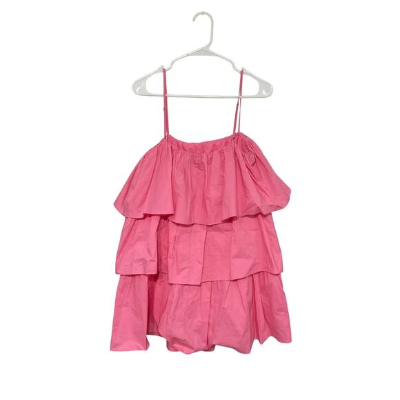 Day & Moon Pink Flounce Ameila Tiered Poplin Mini Dress Sz Medium Ruffles - Picture 2 of 8